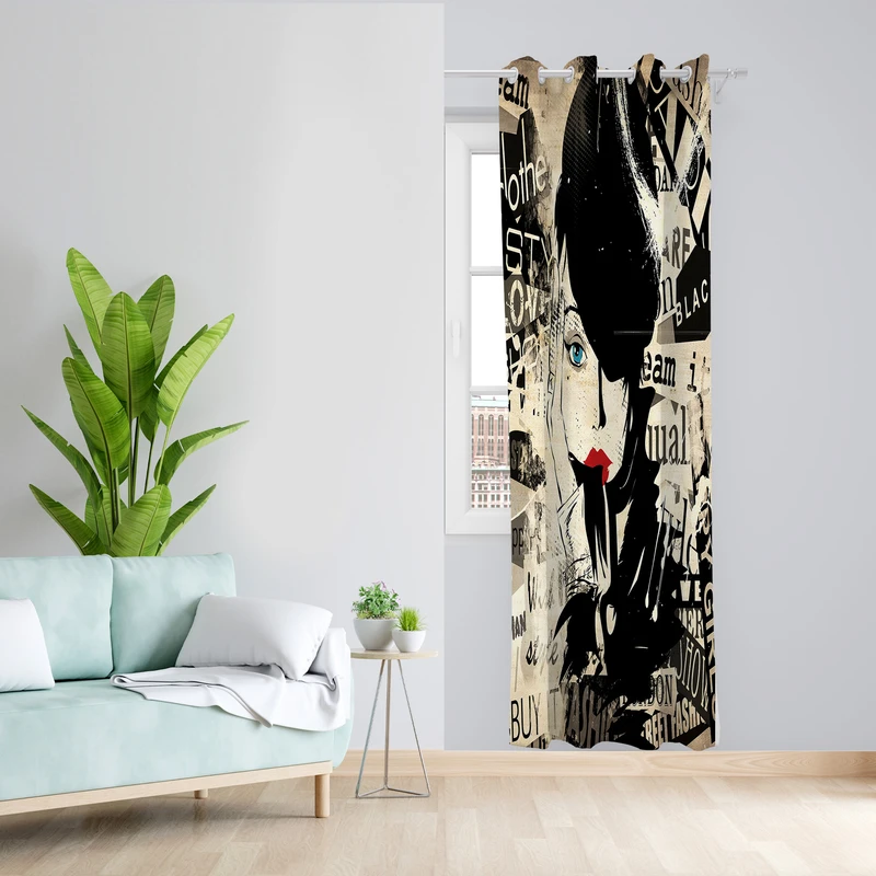 پرده طرح چهره مدل مخمل پانچی کد 2058 z سایز 140x200 سانتی متر