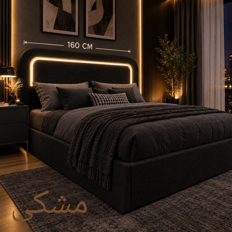 تخت خواب چوب دونفره مدل تدی چراغ دار 6587 سایز 200×160 سانتی متر