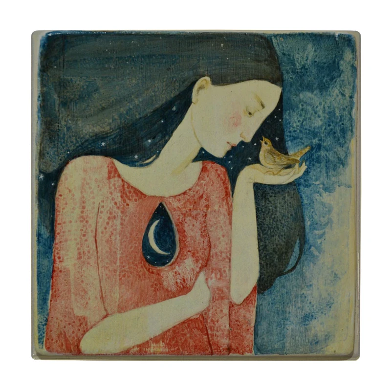 زیر لیوانی طرح دختر و پرنده کد    2343643_52