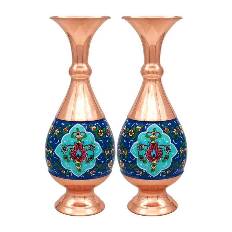 گلدان مسی طرح گل و بوته مدل نقاشی کد 25-4 بسته دو عددی