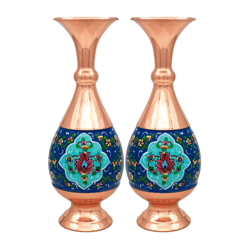 گلدان مسی طرح گل و بوته مدل نقاشی کد 25-4 بسته دو عددی