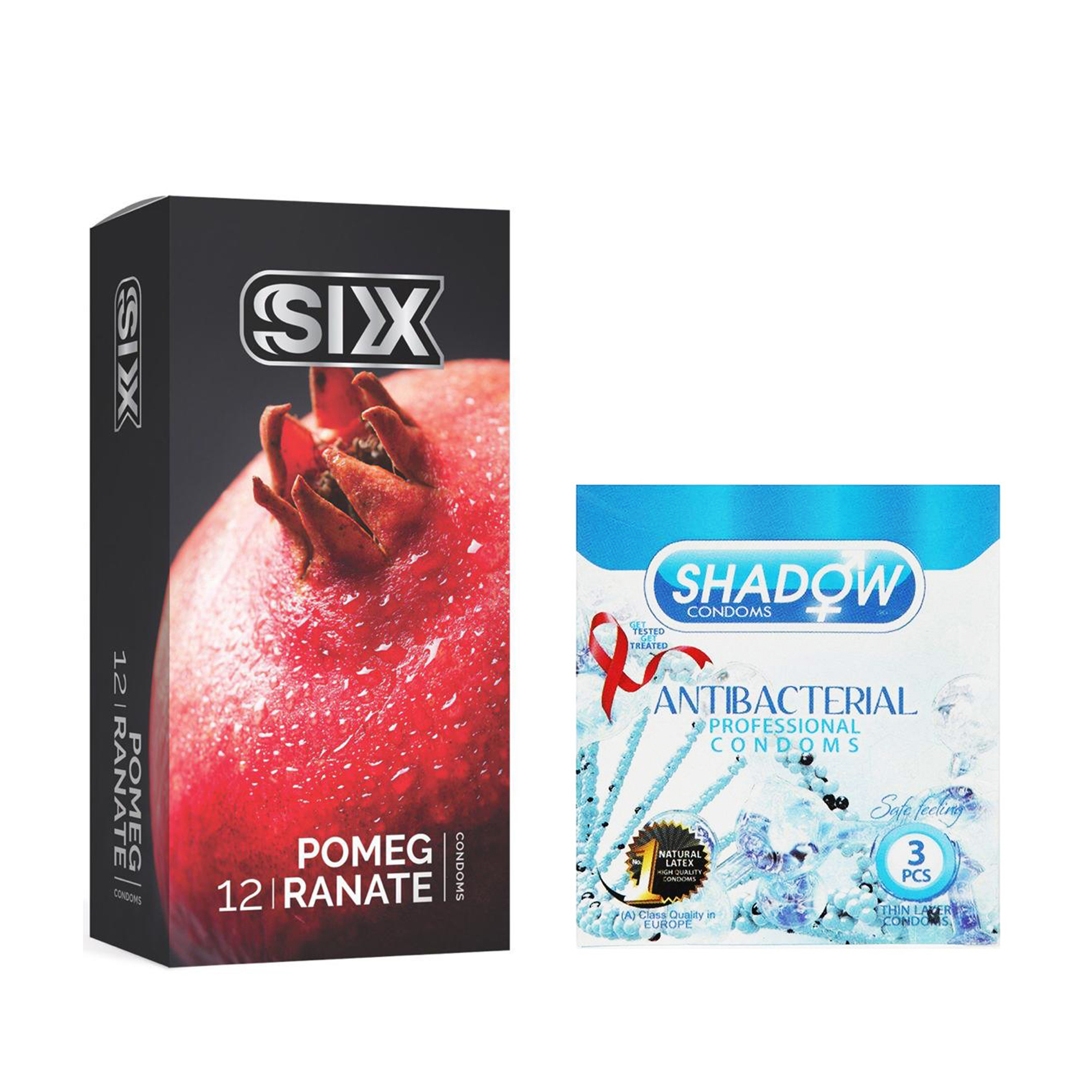 کاندوم سیکس مدل Pomegranate بسته 12 عددی به همراه کاندوم شادو مدل Anti Bacterial بسته 3 عددی