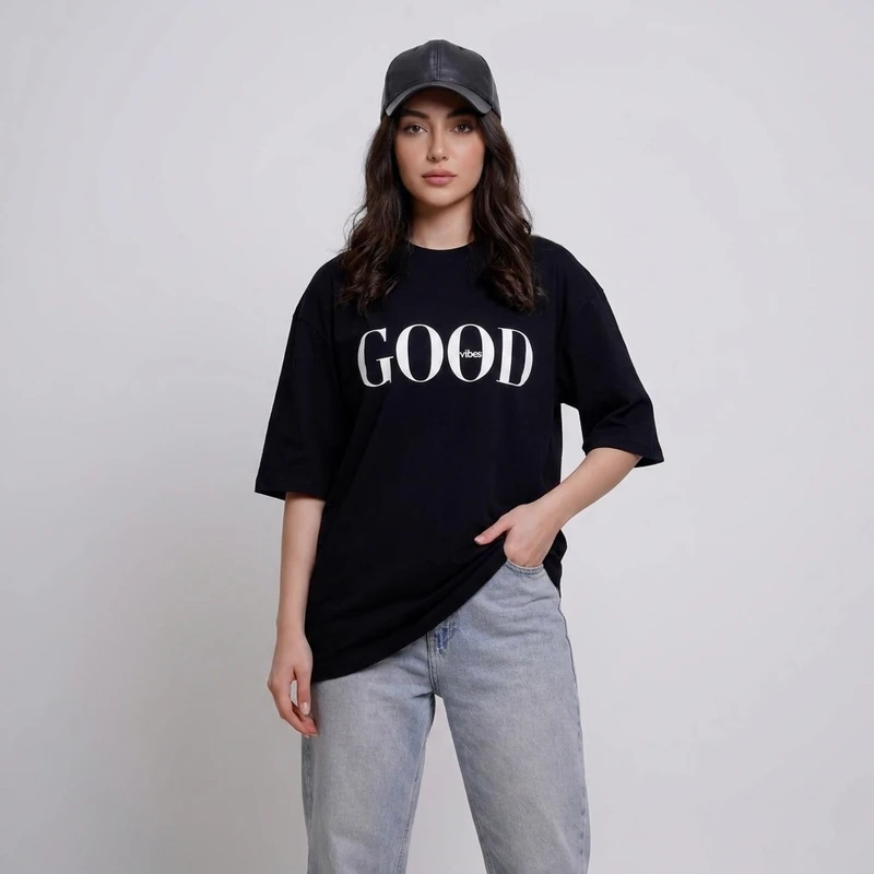تی‌شرت لانگ آستین کوتاه زنانه طرح GOOD