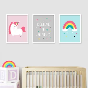 تابلو کودک و نوزاد بکلیت مدل اسب تک شاخ M082 مجموعه 3 عددی