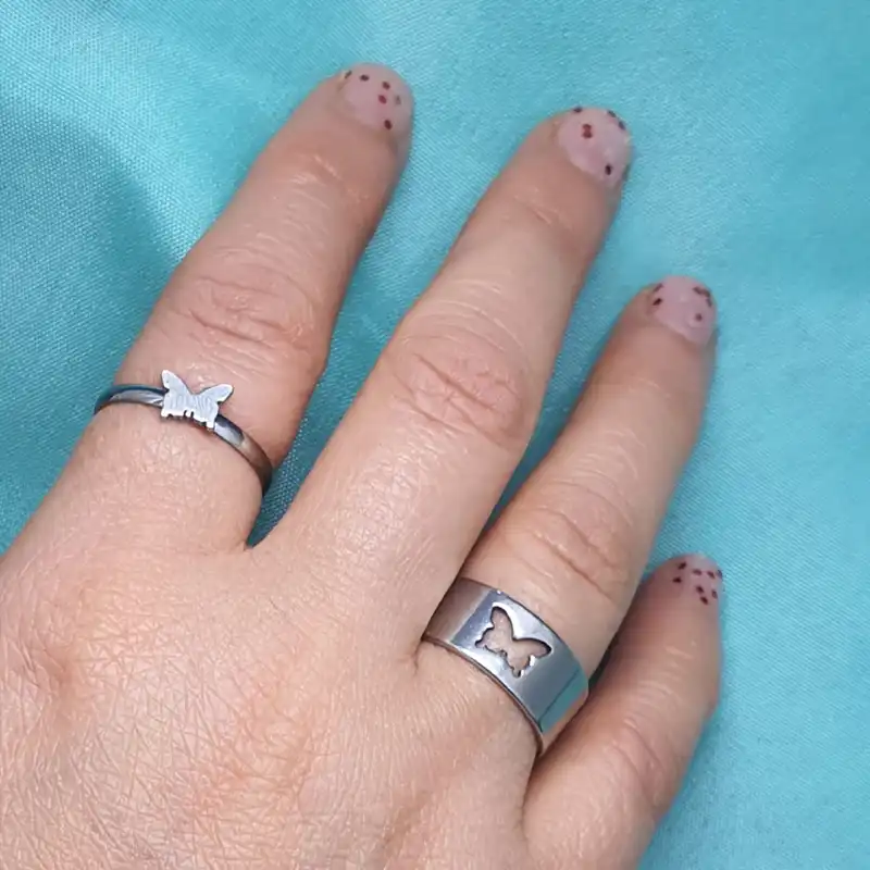 انگشتر زنانه ماصرم طرح پروانه کد Ri3086 مجموعه دو عددی