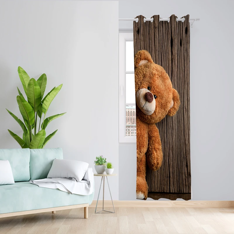 پرده طرح کودک خرس مدل مخمل پانچی کد 1987 z سایز 140x200 سانتی متر