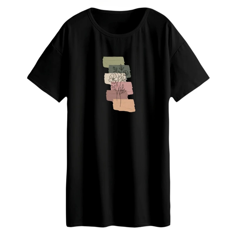 تی شرت لانگ زنانه مدل گل مینیمال