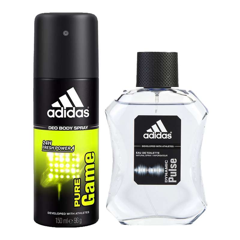 ادو تویلت مردانه آدیداس مدل Dynamic Pulse حجم 100 میلی لیتر به همراه اسپری مردانه آدیداس مدل Pure Game حجم 150 میلی لیتر