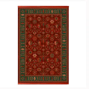 فرش ماشینی 700 شانه فرش ابریشمی کرامتیان زمینه قرمز لاکی حاشیه سبز مدل 5108a