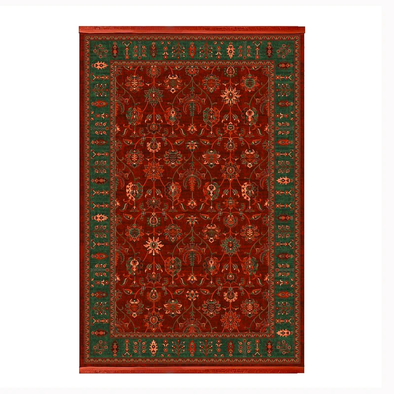 فرش ماشینی 700 شانه فرش ابریشمی کرامتیان زمینه قرمز لاکی حاشیه سبز مدل 5108a