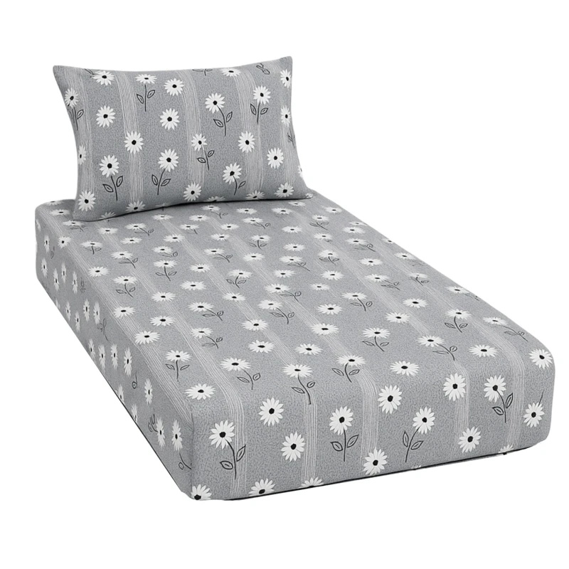 سرویس ملحفه 1 نفر 2 تکه مدل کشدار طرح شکوفه