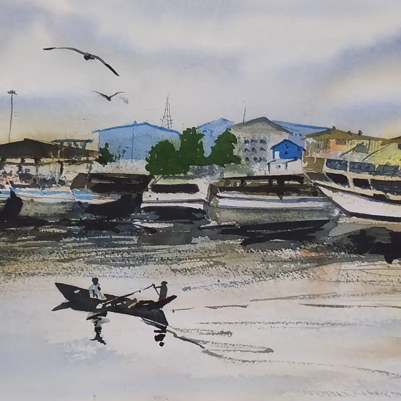 نقاشی آبرنگ طرح بندر انزلی کد 87