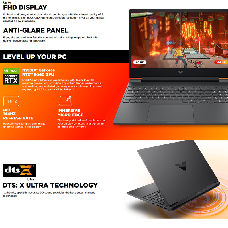 لپ تاپ 15.6 اینچی اچ‌ پی مدل Victus 15t FA200-Core 7 240H-64GB DDR5 5600MHz-1TB SSD-RTX5050 8GB-FHD 144Hz-W  - کاستوم شده