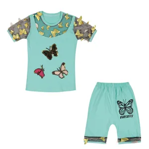 ست تی شرت آستین کوتاه و شلوارک راحتی دخترانه مدل PARVANE