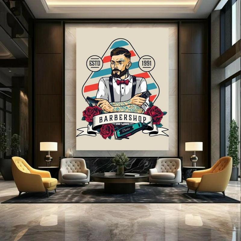 تابلو بوم طرح مخمل آرایشگاه مردانه مدل barber shop کد GR1876