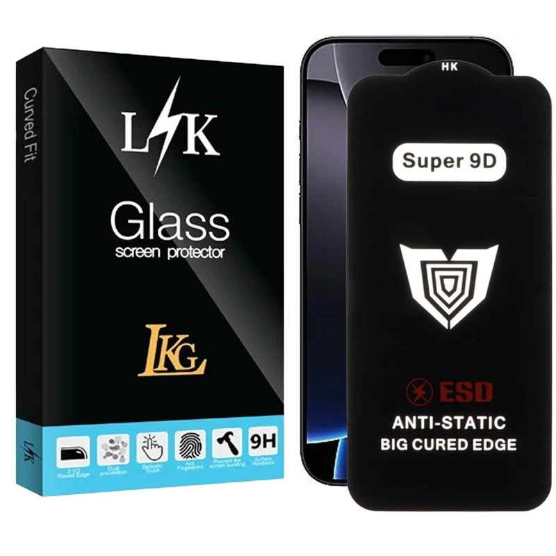 محافظ صفحه نمایش ال کا جی مدل Super 9D مناسب برای گوشی موبایل اپل iPhone 16 Pro