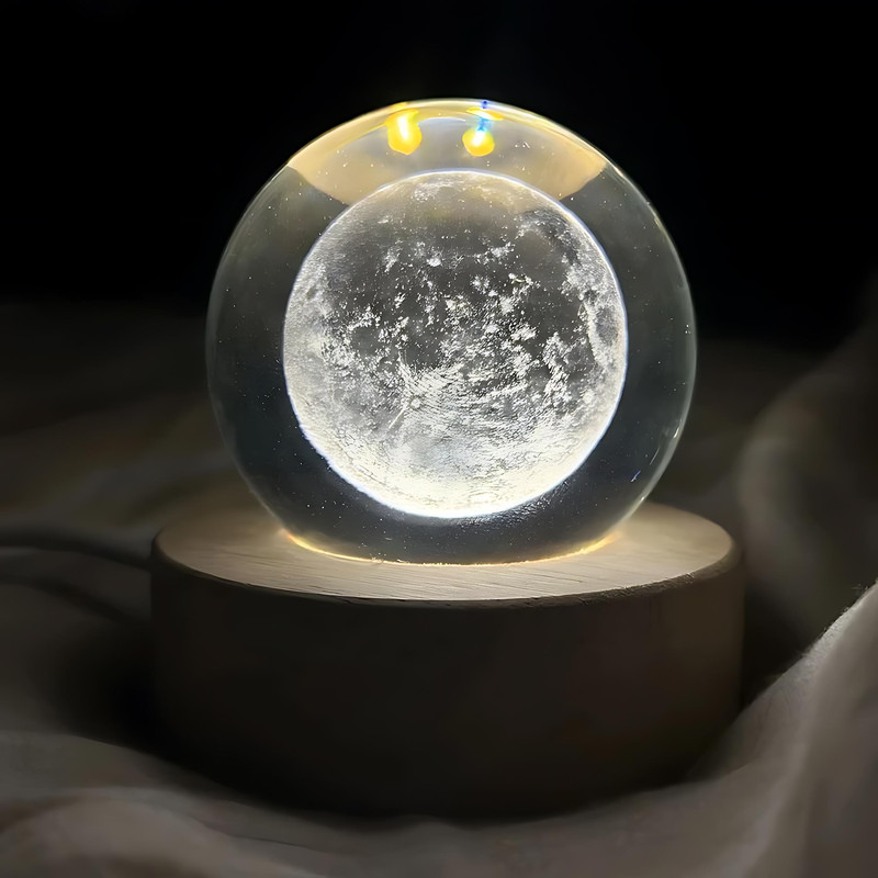 چراغ خواب مدل گوی کریستال 3D طرح ماه
