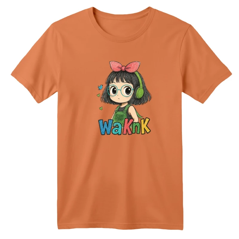 تی‌شرت لانگ آستین کوتاه یقه گرد
 بچگانه مدل دخترک هدفون