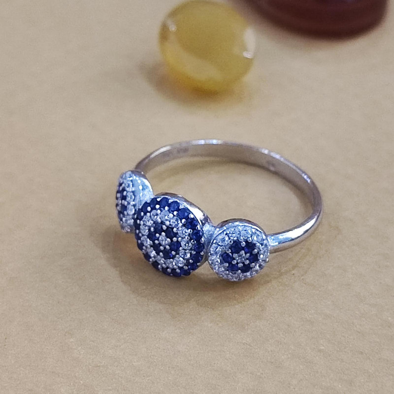 انگشتر نقره زنانه مدل چشم نظر سه چشمی کد RS2042