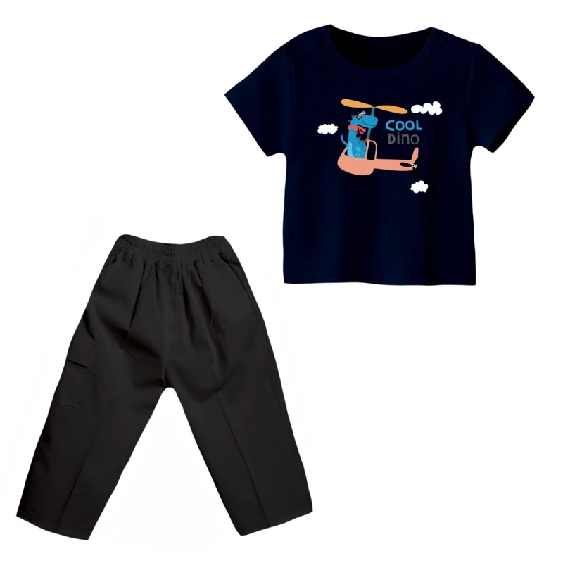 ست تی شرت و شلوارک پسرانه مدل دایناسور کد 18