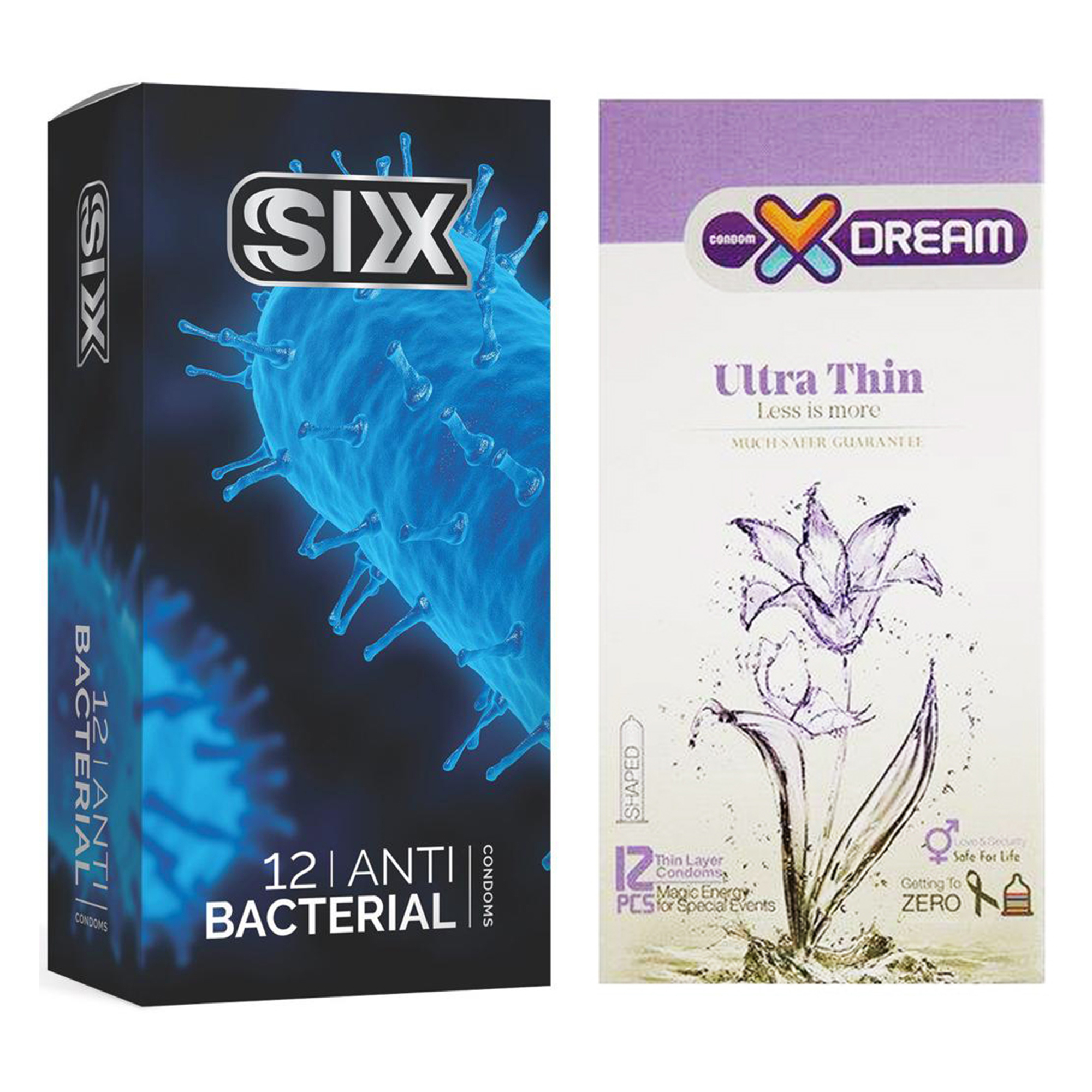  کاندوم سیکس مدل Anti Bacterial بسته 12 عددی به همراه کاندوم ایکس دریم مدل Ultra Thin بسته 12 عددی