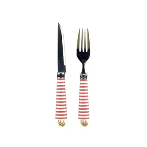 ست کارد و چنگال میوه خوری 12 پارچه مدل راه راه