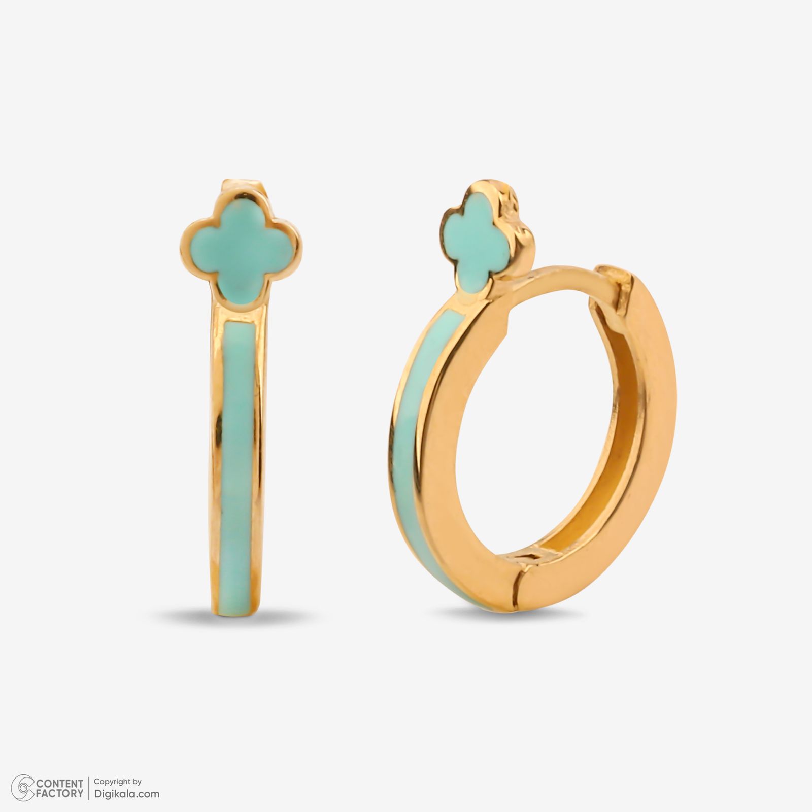 گوشواره حلقه‌ای طلا کم اجرت 18 عیار زنانه با طرح ونکلیف آرپلز گلدم مدل E244022 -  - 7