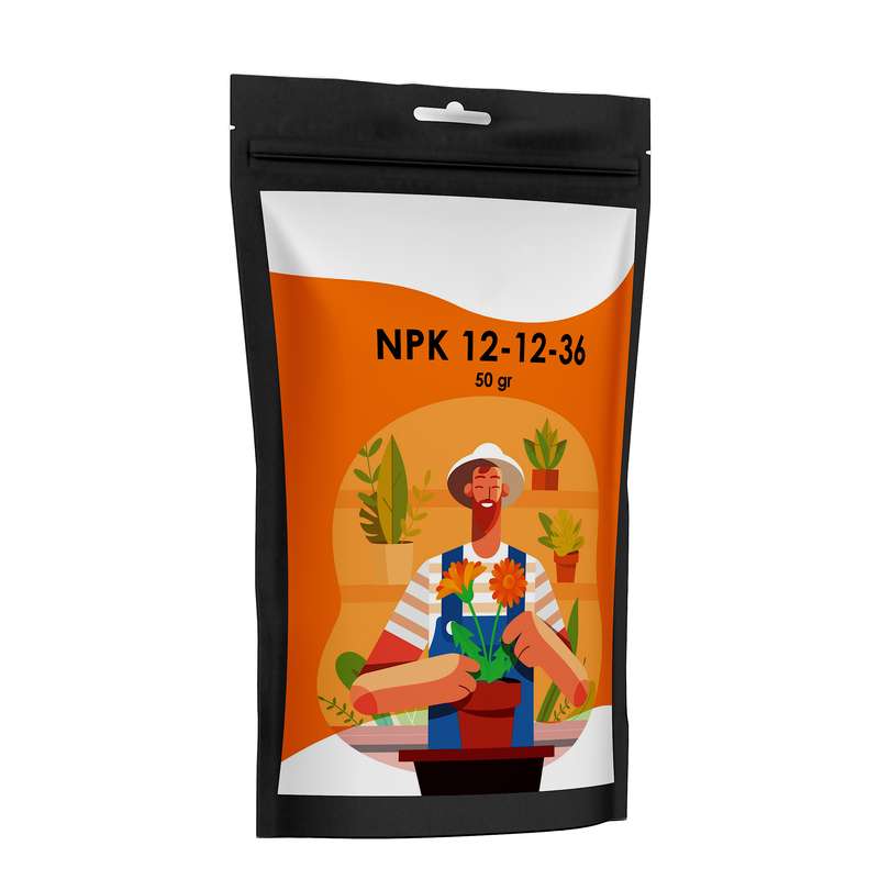 کود کامل پودری مخصوص گلدهی مدل NPK 12-12-36 وزن 50 گرم