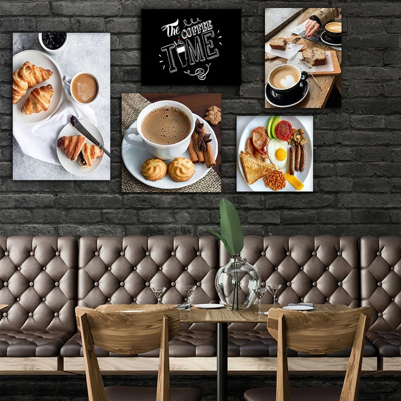 تابلو شاسی بکلیت طرح کافه قهوه و کروسان مدل SH-700 مجموعه 5 عددی