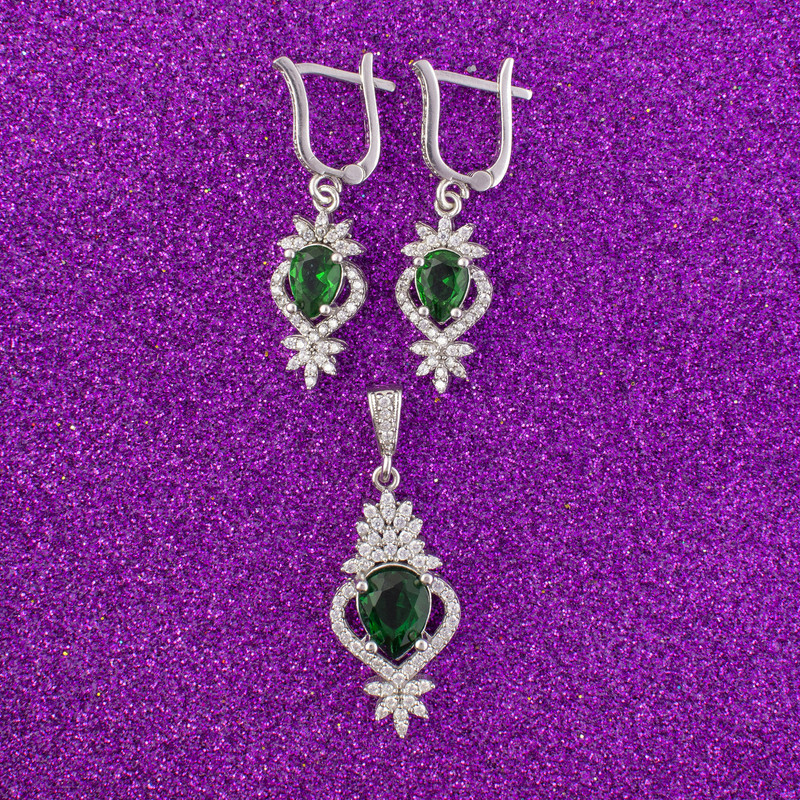 نیم ست نقره زنانه مدل زمرد AMT-N154