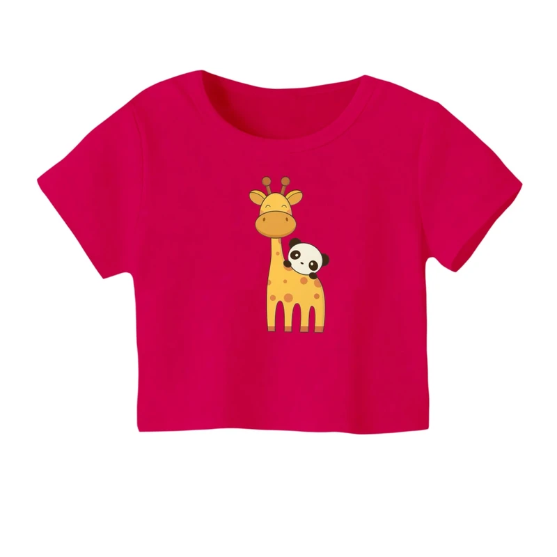 کراپ‌ تی‌شرت آستین کوتاه زنانه مدل زرافه کد ۱