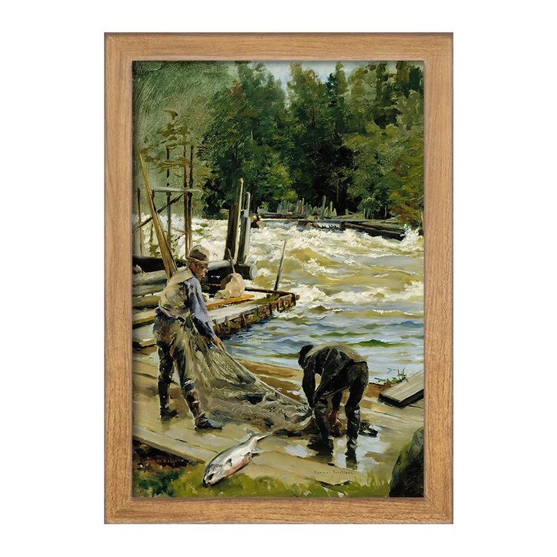 تابلو خندالو مدل نقاشی ماهیگیری ماهی قزل آلا اثر گونار برنتسون کد F12122