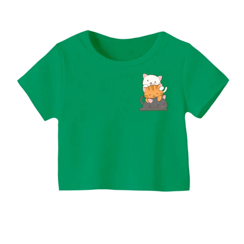 کراپ‌ تی‌شرت آستین کوتاه زنانه مدل گربه های خندان