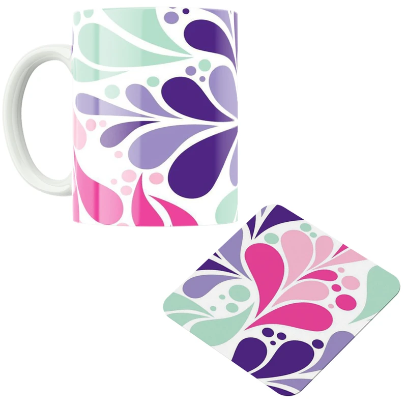 ماگ پاد آفرین مدل گل های فانتزی کد DKC592 به همراه زیر لیوانی