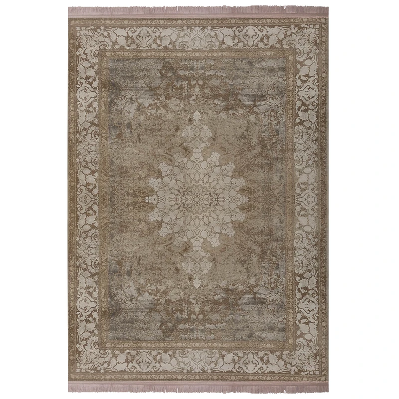  فرش ماشینی 1200شانه زمرد مشهد زمینه کرم حاشیه صدفی طرح پتینه