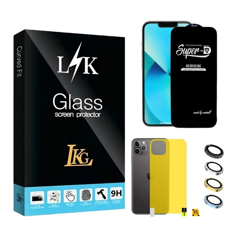 محافظ صفحه نمایش ال کا جی مدل سوپر دی مناسب برای گوشی موبایل اپل iPhone 13 Pro Max به همراه محافظ پشت گوشی و محافظ لنز