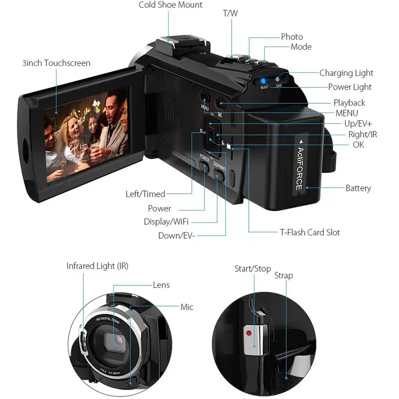 دوربین فیلم برداری آندویر مدل 4K Portable 48MP 16X Digital Zoom