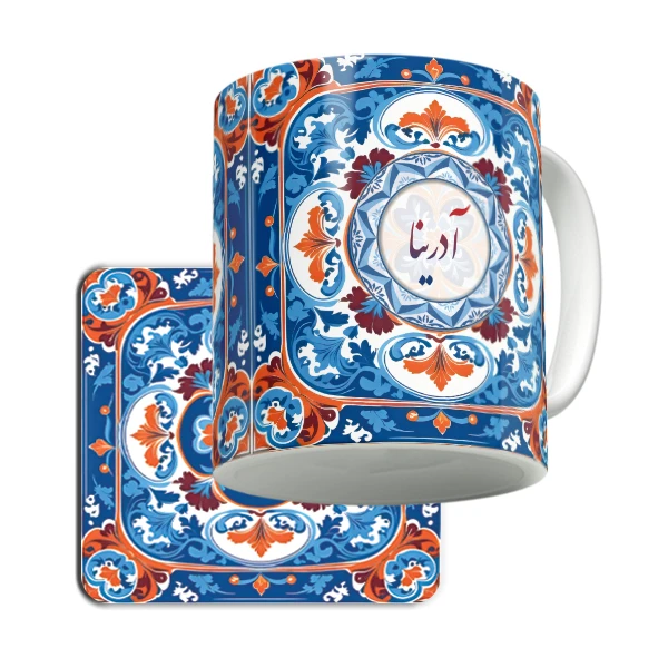 ماگ لاژید مدل اسم آدرینا کد TILE به همراه زیرلیوانی