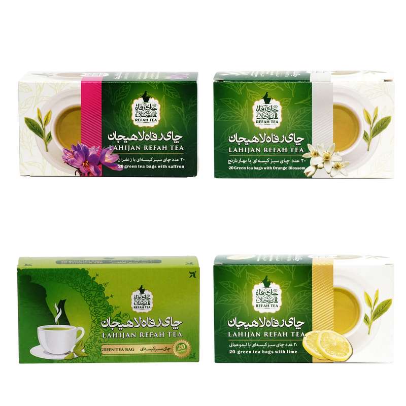 چای سبز کیسه ای با طعم مختلف رفاه لاهیجان -40 گرم مجموعه 4 عددی