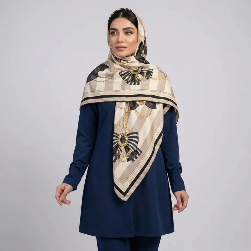 روسری ابریشم توییل زنانه مدل H38 با طول و عرض 125×125 سانتی‌متر
