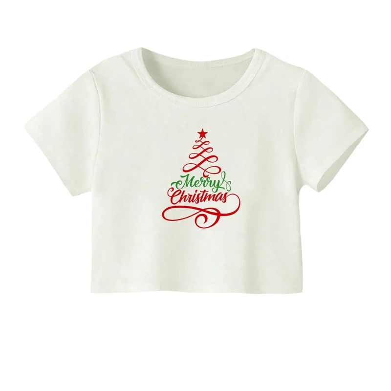 کراپ‌ تی‌شرت آستین کوتاه زنانه مدل نوشته کریسمس کد 12