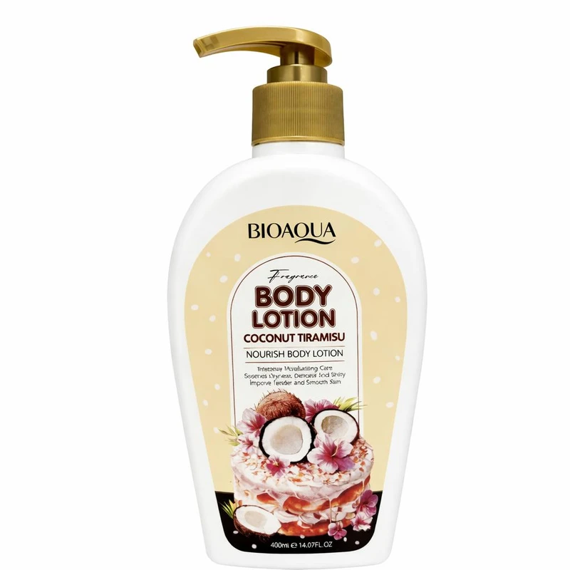 لوسیون بدن بایو آکوا مدل ترامیسو مناسب برای انواع پوست حجم 400 میلی لیتر