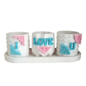 ست 4 تکه گلدان و زیر گلدانی بتنی طرح عاشقانه