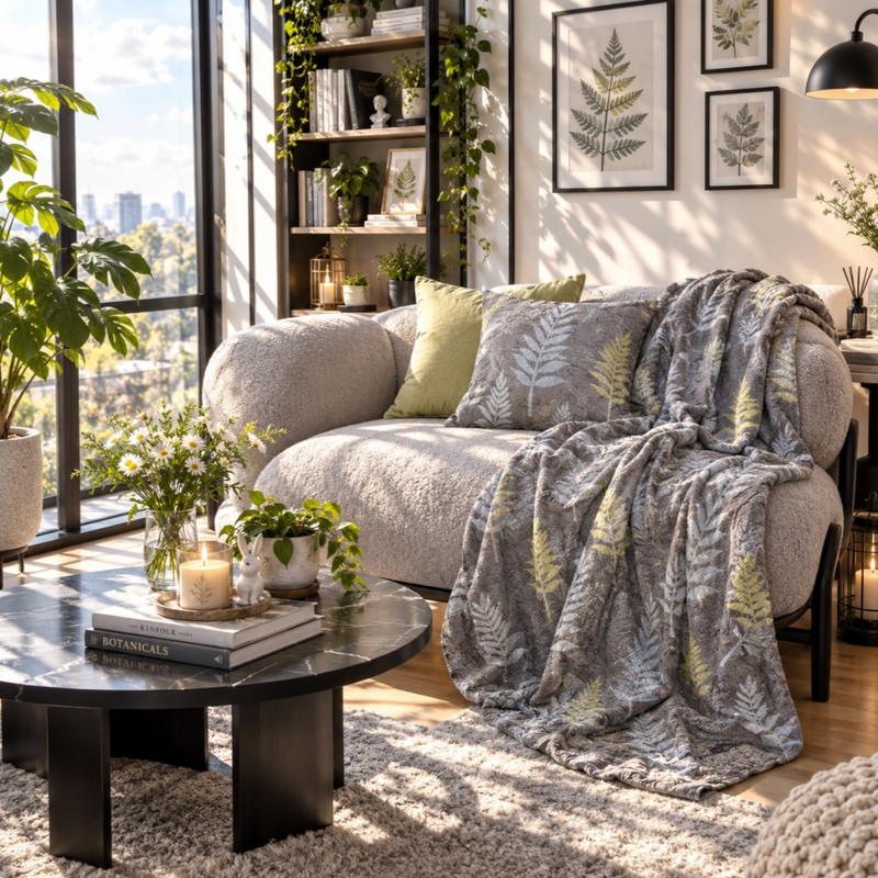 پتو مسافرتی 1 نفره طرح لیزری مدل سرخس رنگی سایز 160×220 سانتی‌متر