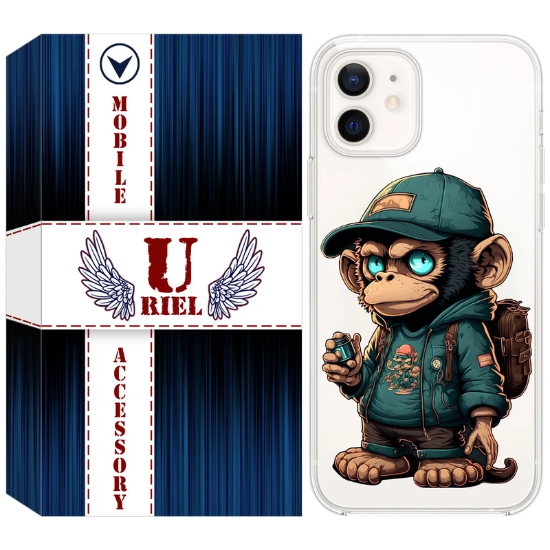 کاور یوریل قاب مدل Clear کد 36 طرح میمون مناسب برای گوشی موبایل اپل iPhone 12