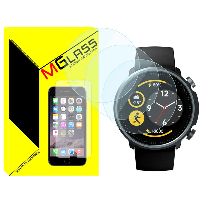 محافظ صفحه نمایش شیشه‌ای ام‌گلس مدل Glass-MG مناسب برای ساعت هوشمند میبرو A1 بسته سه عددی