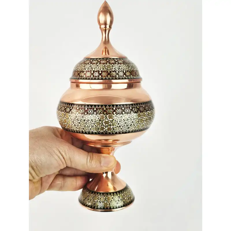 ست 3 تکه شکلات خوری و گلدان خاتم کاری مدل آذر کد s20