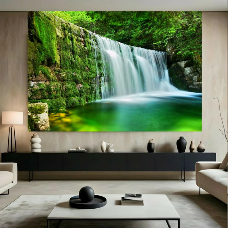 تابلو بوم طرح آبشار مدل طبیعت سرسبز کد N131