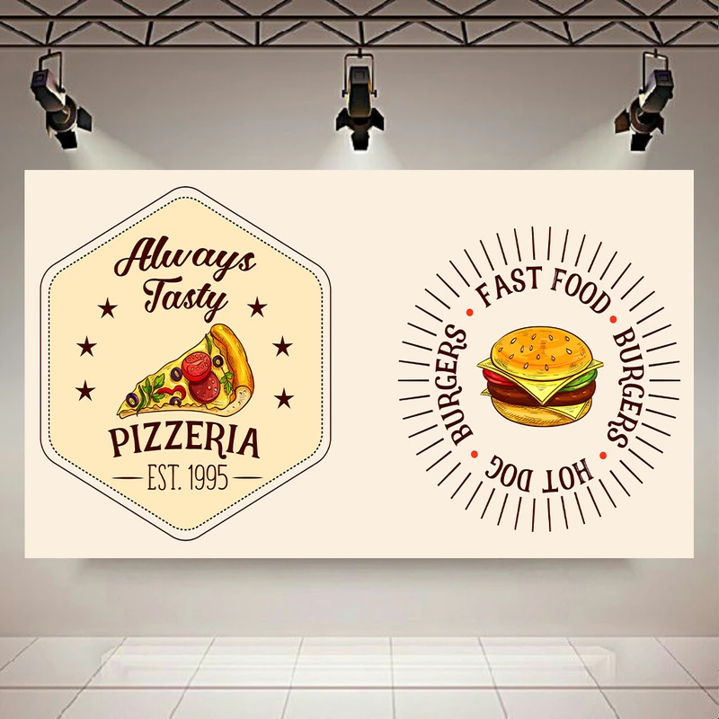پوستر دیواری طرح پیتزا و همبرگر مدل فست فود کد AR302906
