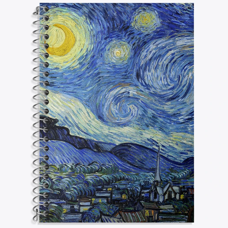 دفتر زبان 50 برگ خندالو مدل سه خط طرح شب پر ستاره ونسان ونگوگ کد N1710